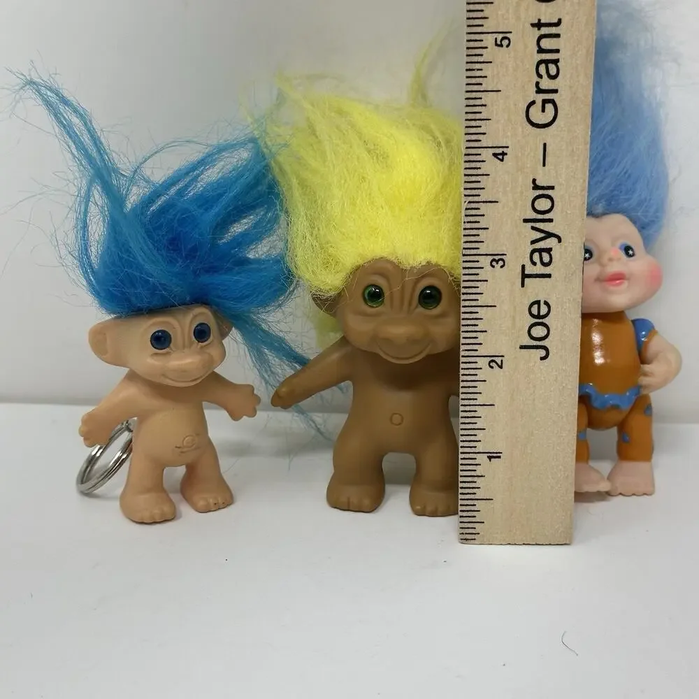 Vintage 3” Troll, Troll Keychain & Clown Troll - Yellow & Blue Hair
